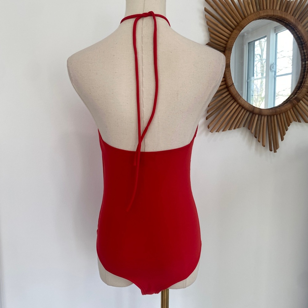 Lulus Suit Your Flair Red Orange O-Ring Halter Bodysuit Small Soft - Picture 8 of 12